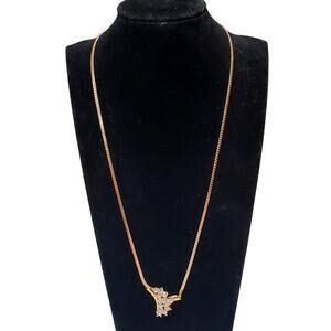 Vintage 80s Avon Gold Tone Clear Rhinestone Crescent Cocktail Necklace 18"